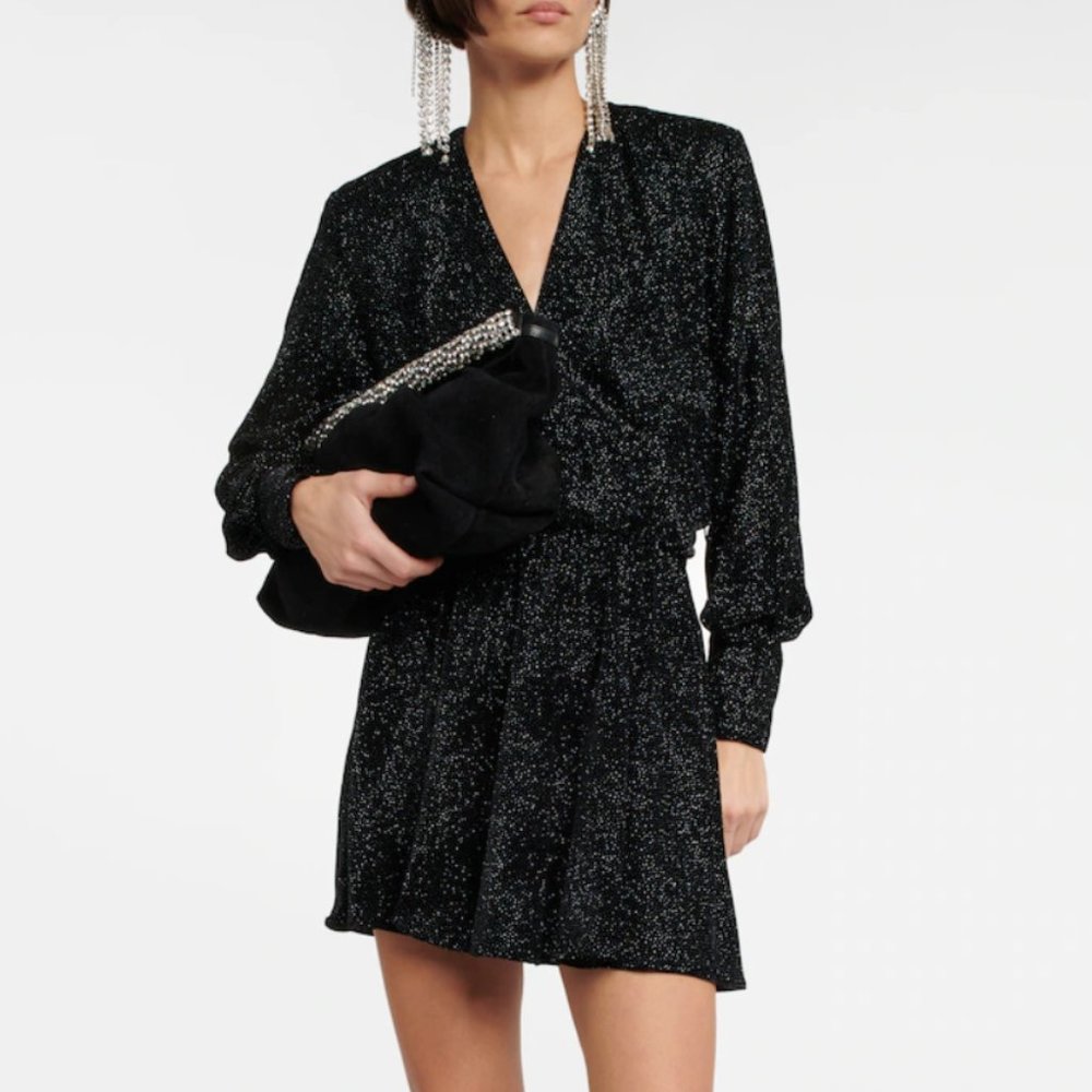 NWT Isabel Marant Etoile Alexane Black Velvet Sparkly Party Mini Dress